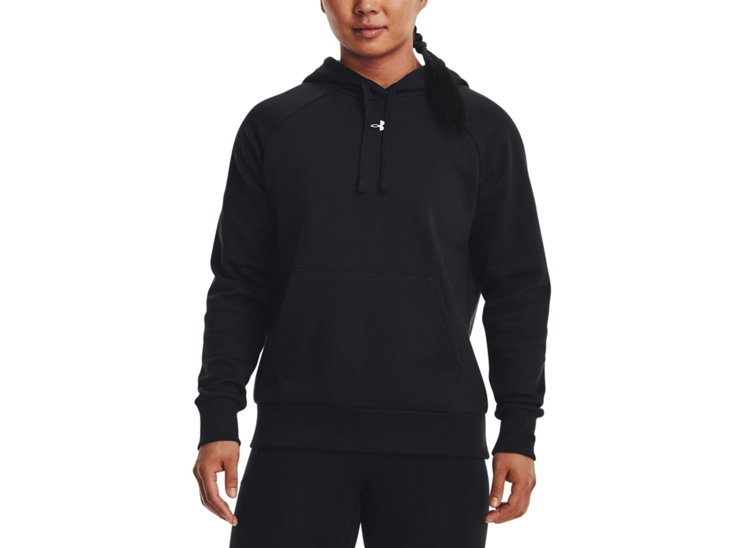 Женское худи Under Armour Rival Fleece Long-Sleeve, цвет: Чёрный / Белый — фото 1