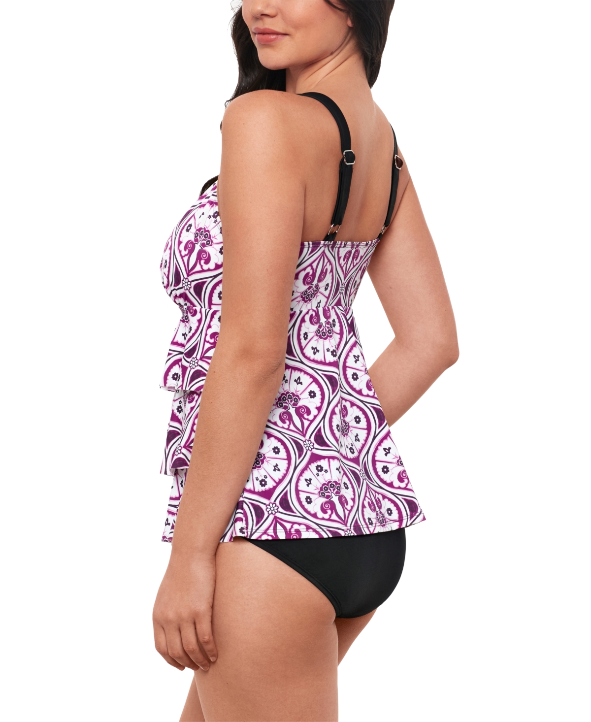 Shop Swim Solutions Women's Printed Tiered Fauxkini One-piece Swimsuit, Created For Macy's In Magenta