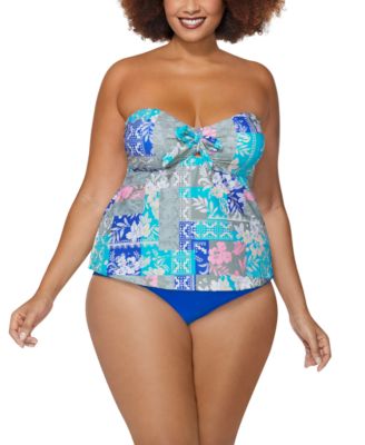 Trendy Plus Zanzibar Bandeau Neck Tankini Top Costa High Rise Ruched Tummy Control Bikini Bottoms