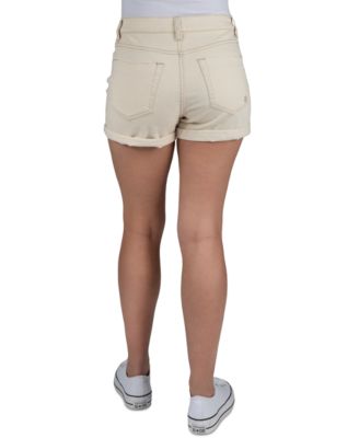 Juniors' Exposed-Button High Rise Destructed Shorts