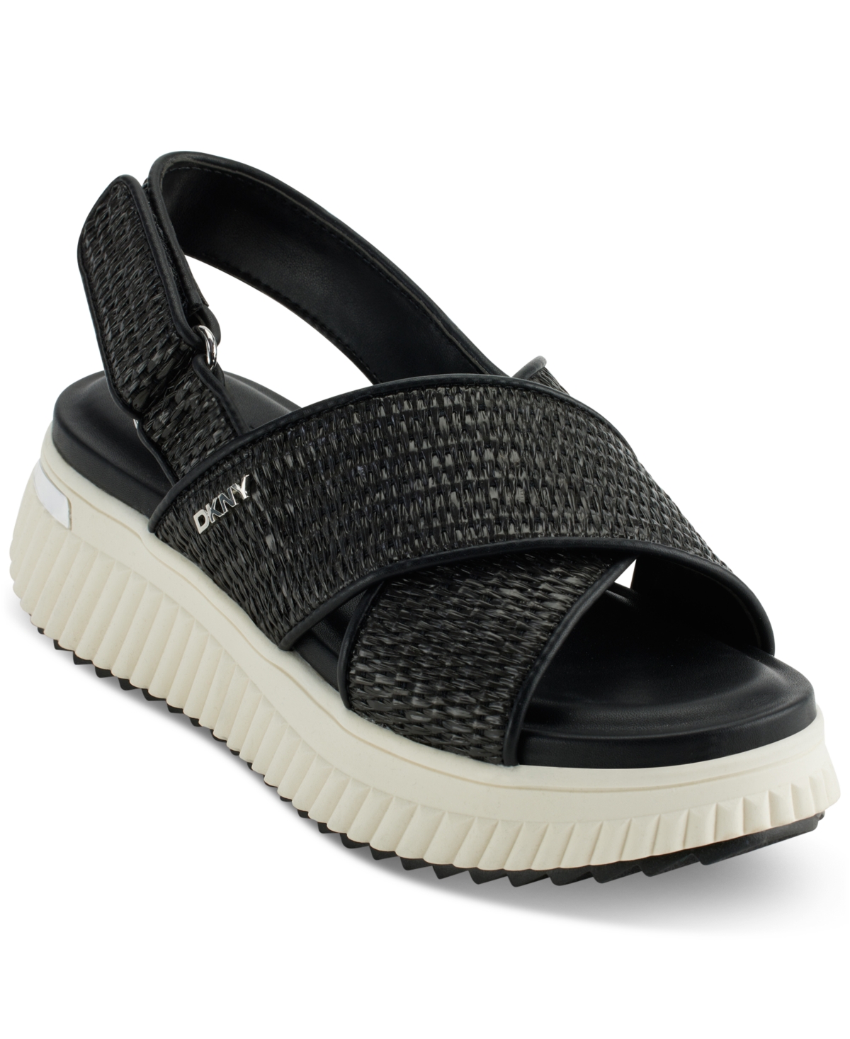 Shop Dkny Malai Woven Crisscross Slingback Platform Sandals In Black