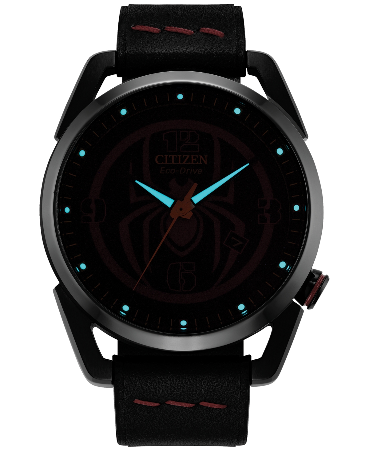 Shop Citizen Eco-drive Men's Marvel Miles Morales Black Leather Strap Watch 42mm In No Color