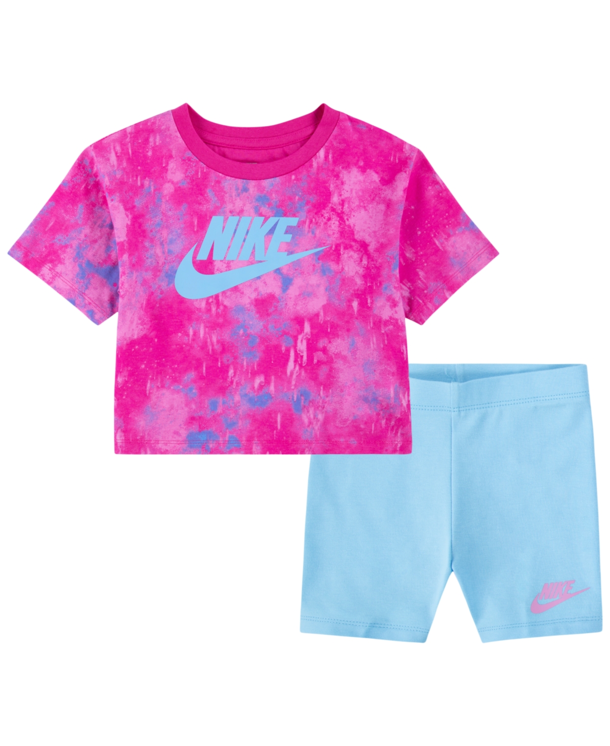Shop Nike Toddler Girls Boxy Tee And Bike Shorts Set In Aquarius Blue