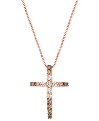 Chocolate Ombr&eacute; Diamond Cross 18" Pendant Necklace (1/2 ct. t.w.) in 14k Gold (Also Available in Rose Gold or White Gold)