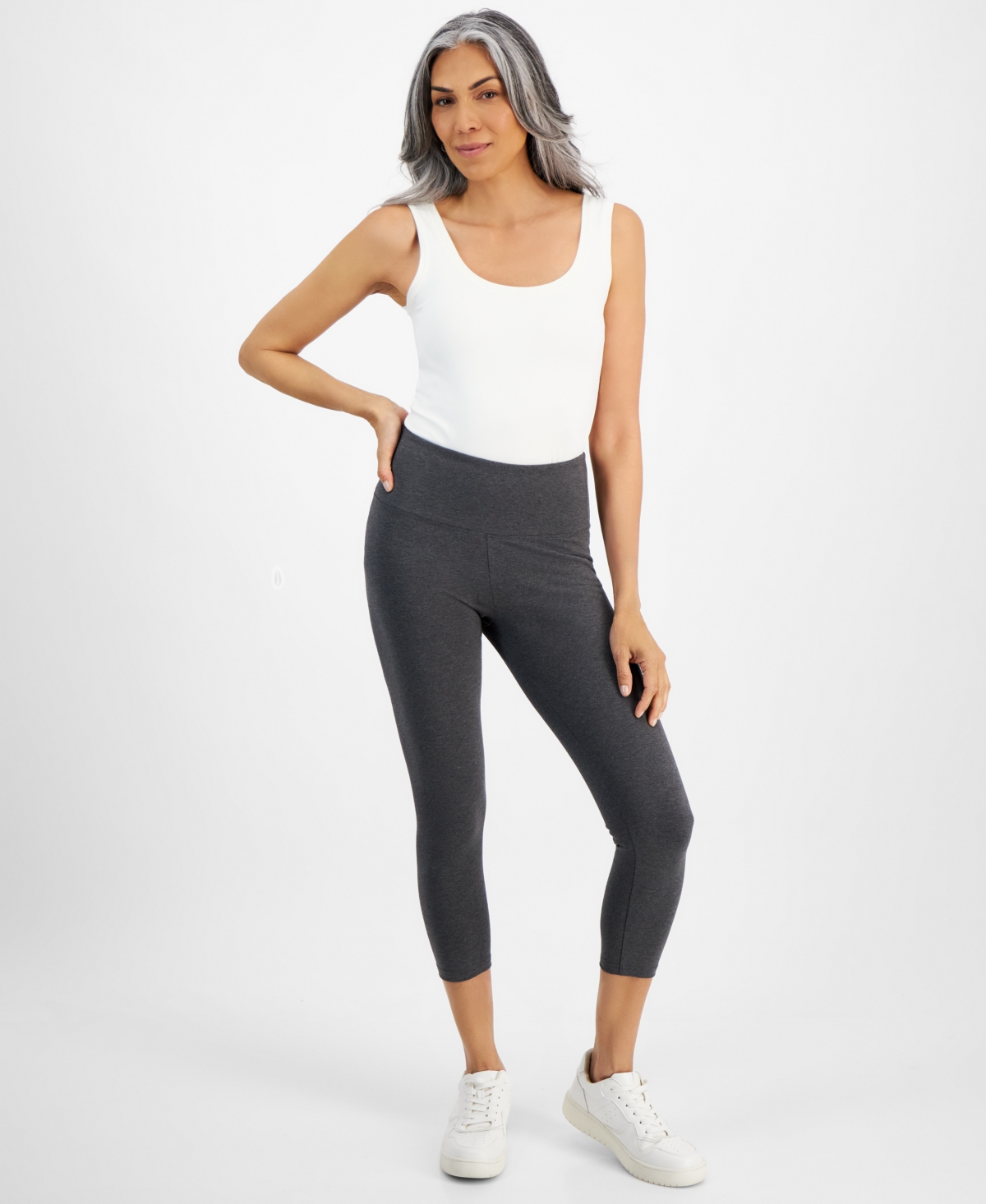 Shop Style & Co Women's High-rise Basic Leggings, Created For Macy's In Charcoal Hthr