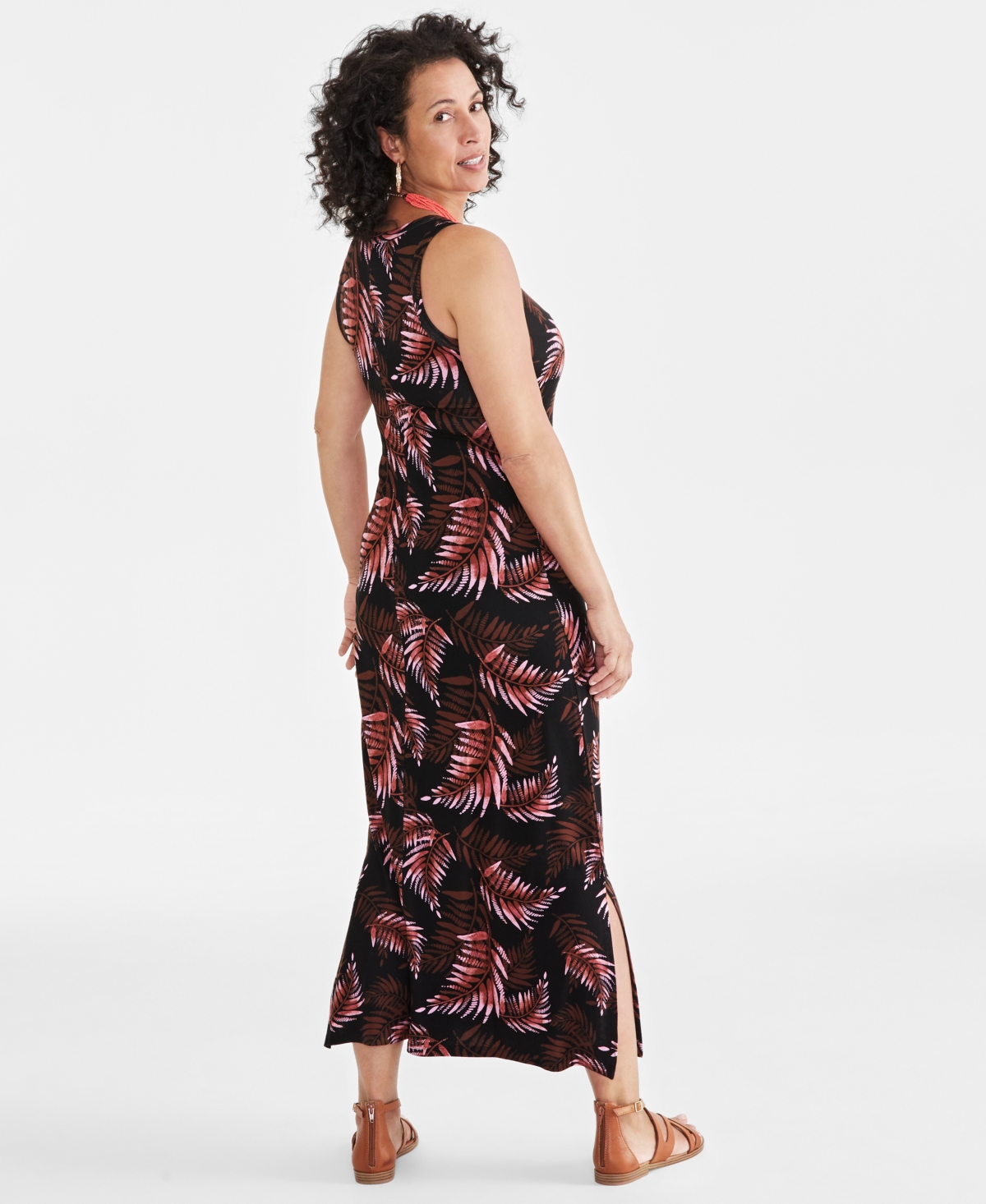 Shop Style & Co Women's Printed Knit Maxi Dress, Created For Macy's In Palm Black