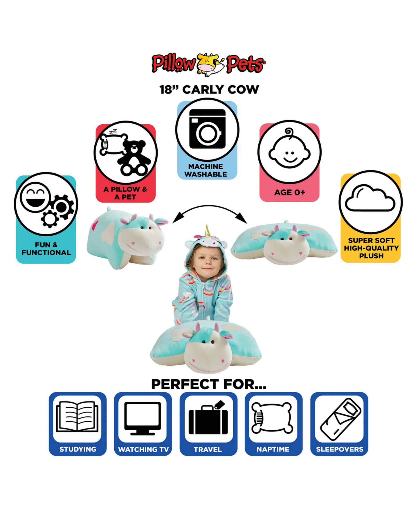 Детские мягкие игрушки Pillow Pets Carly Cow 18" Converts-from-Plush-to-Pillow Pillow Pet — фото 5