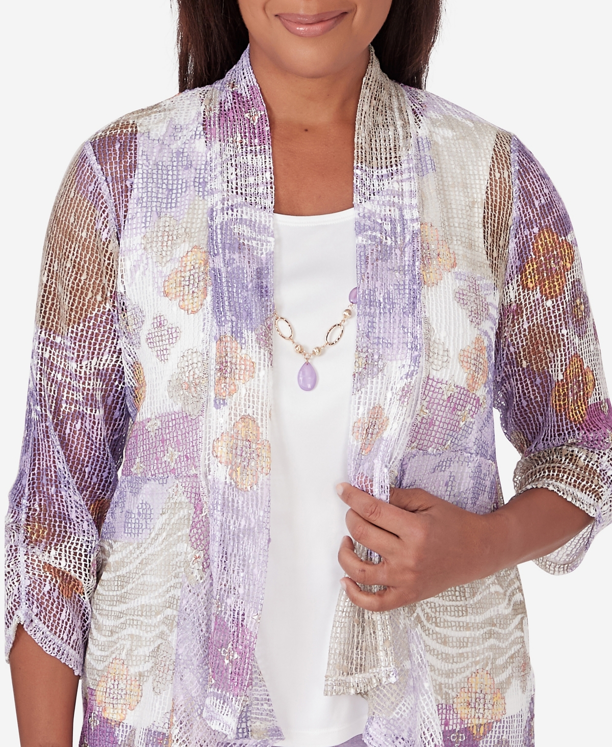 Alfred Dunner Petite Garden Party Popcorn Mesh Two for One
