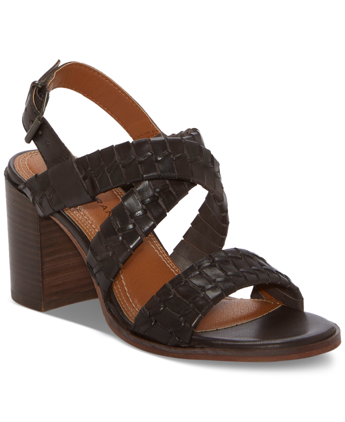 Shop Lucky Brand Women's Dabene Woven Strappy Slingback Block-heel Sandals In Brown Leather