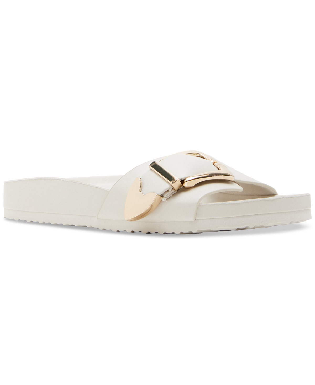 Shop Madden Girl Brookk Buckled Footbed Slide Flat Sandals In Bone Smooth