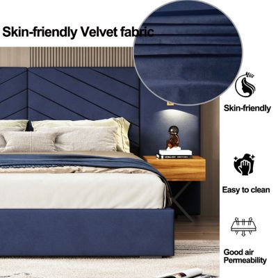 Royal Blue Velvet Wingback Bed Frame - Queen Size