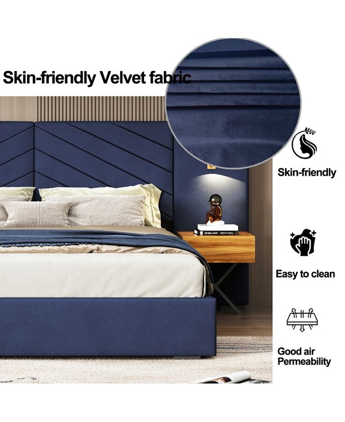 Simplie Fun Royal Blue Velvet Wingback Bed Frame Queen Size Macy's