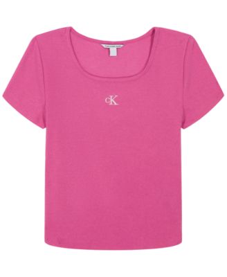 Calvin Klein - Big Girls Square-Neck Embroidered-Logo Baby T-Shirt