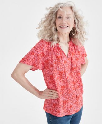 売れ筋商品|||スタイルアンドコー カットソー トップス レディース Women's Seersucker Split-Neck Flutter Sleeve Top, Created for Macy's Paisley Indigo Blue Style & Co Women's Printed Flutter-Sleeve Knit Midi Dress