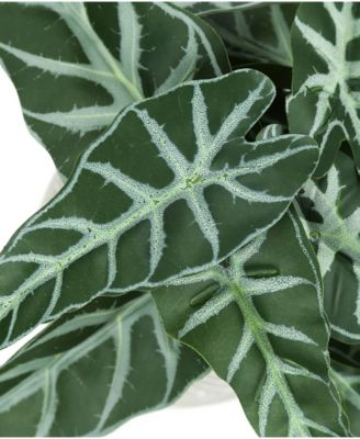 8" Indoor Artificial Alocasia Plants with Decorative White Cement Pots, Set Of 2