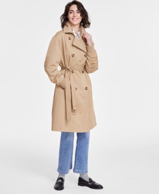 KARL LAGERFELD PARIS Women's Ruched-Sleeve Trench Coat - Macy's