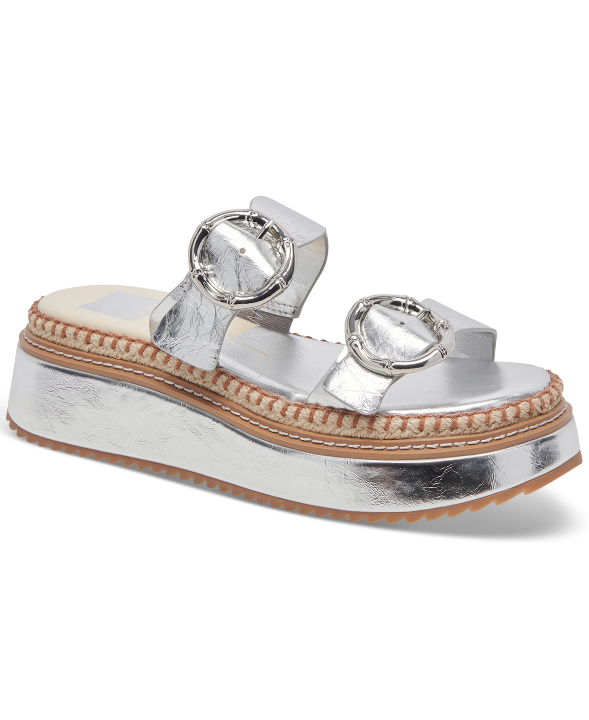 Shop Dolce Vita Women's Rysha Buckled Espadrille Platform Wedge Sandals In Silver Metallic Crinkle Patent