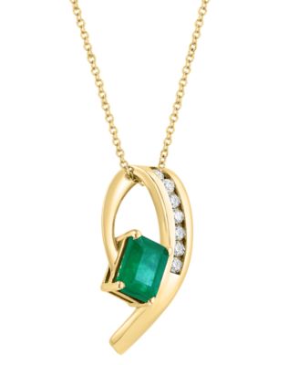 EFFY&reg; Emerald (1-3/8 ct. t.w.) & Diamond (1/5 ct. t.w.) Pendant Necklace in 14k Gold