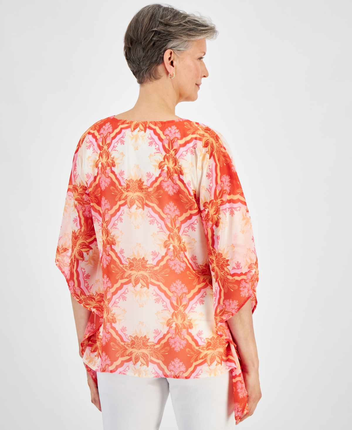 Jm Collection Petite Lacey Lush Lace-Up Chiffon Poncho Top, Created for Macy's