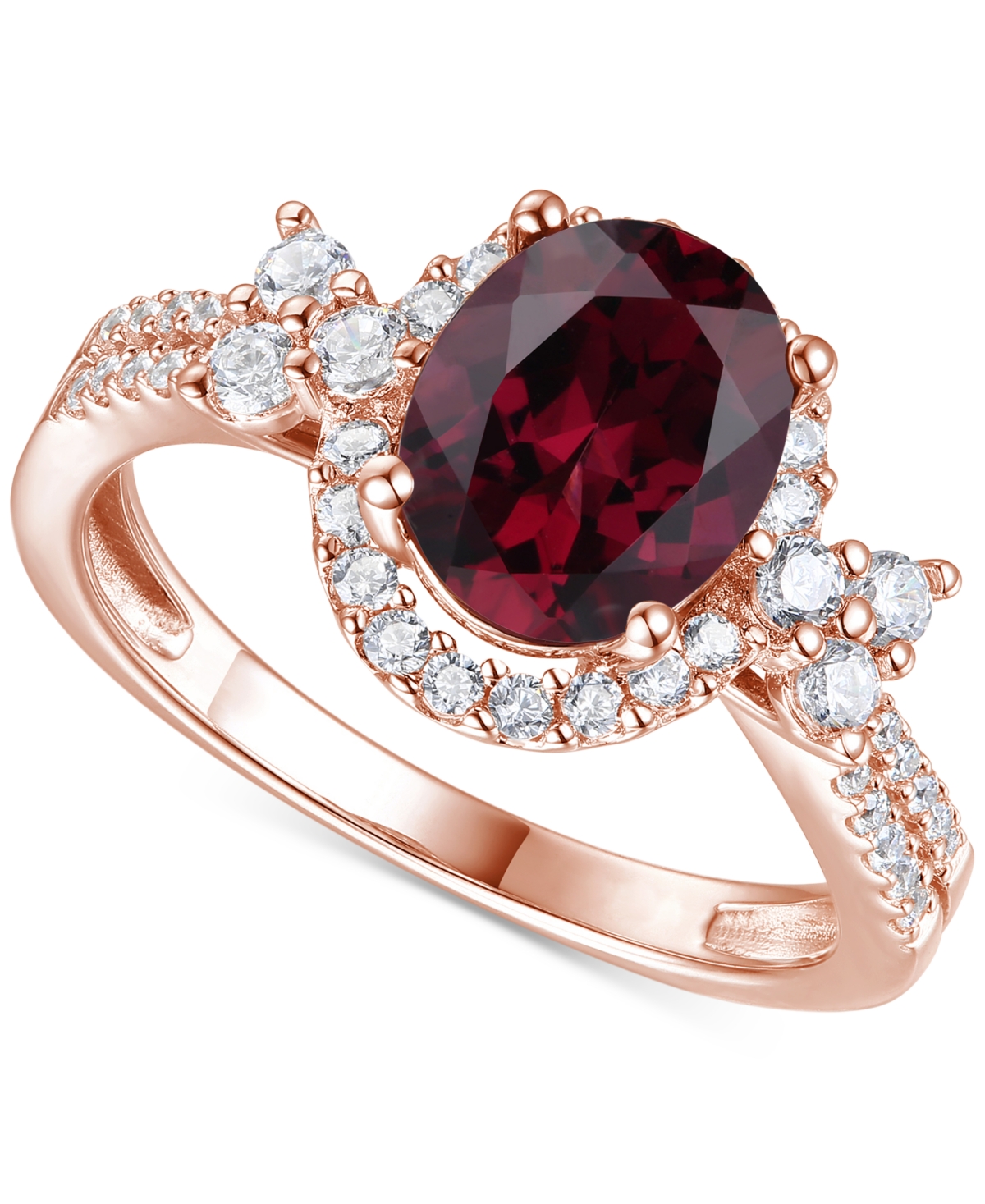 Macy's Garnet (1-1/10 Ct. T.w.) & Lab-grown White Sapphire (1/2 Ct. T.w.) Ring In 14k Rose Gold-plated Ster In Garnet