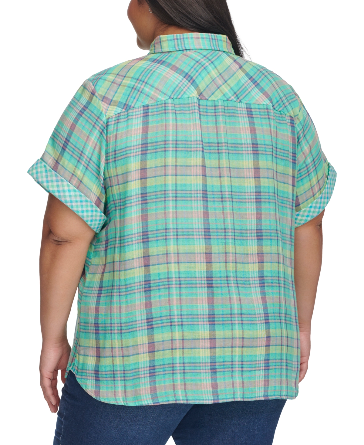 Shop Tommy Hilfiger Plus Size Plaid Short-sleeve Camp Shirt In Oasis Combo
