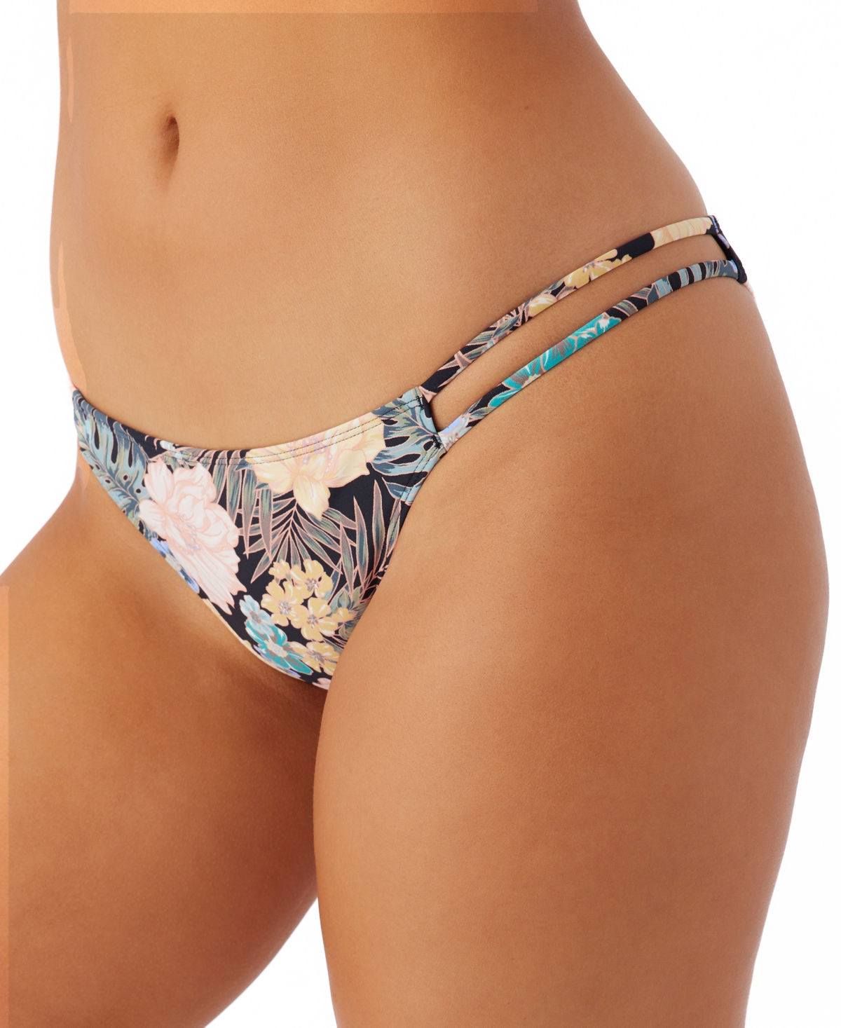 Shop O'neill Juniors' Macaw Tropical Side-cutout Bottoms In Black Floral