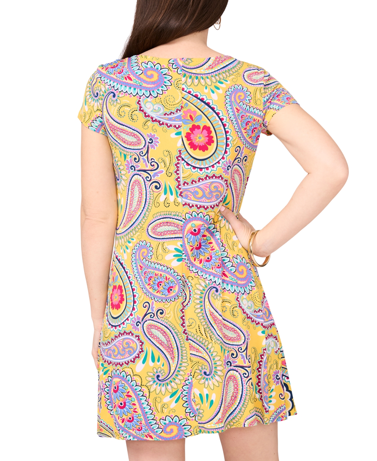 Shop Msk Petite Paisley-print O-ring Shift Dress In Rio Yellow