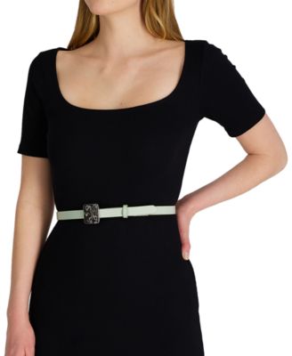 Women's Skinny Hammered Plaque Buckle Belt