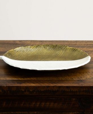 14in. Gold and White Leaf Decorative Accent Tray