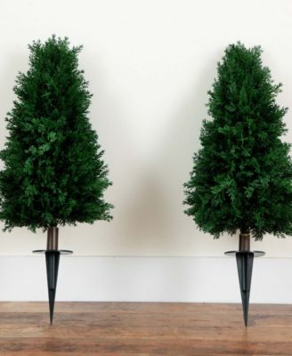 2.5ft. UV Resistant Artificial Cedar Plant with Integrated Ground Stake Indoor/Outdoor - Set of 2