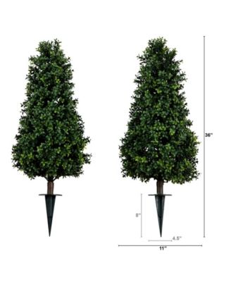 3ft. UV Resistant Artificial Boxwood Plant with Integrated Ground Stake Indoor/Outdoor - Set of 2