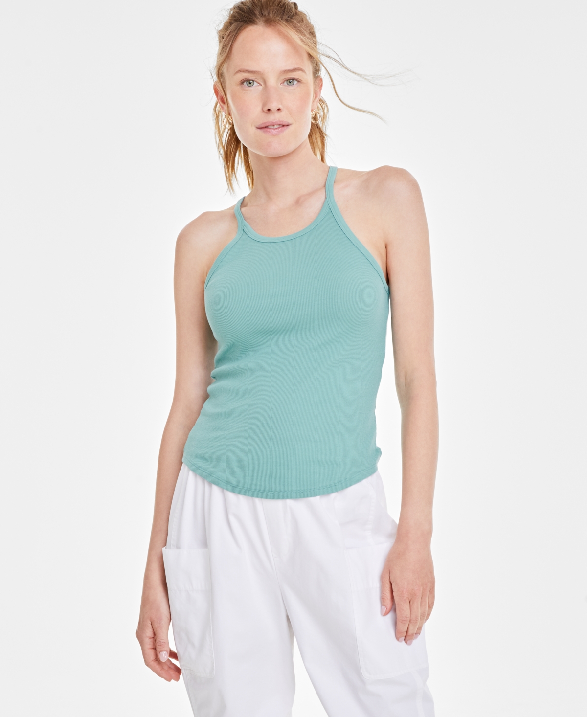 Shop On 34th Women's Knit Strappy Scoop-neck Tank Top, Created For Macy's In Sea Spray