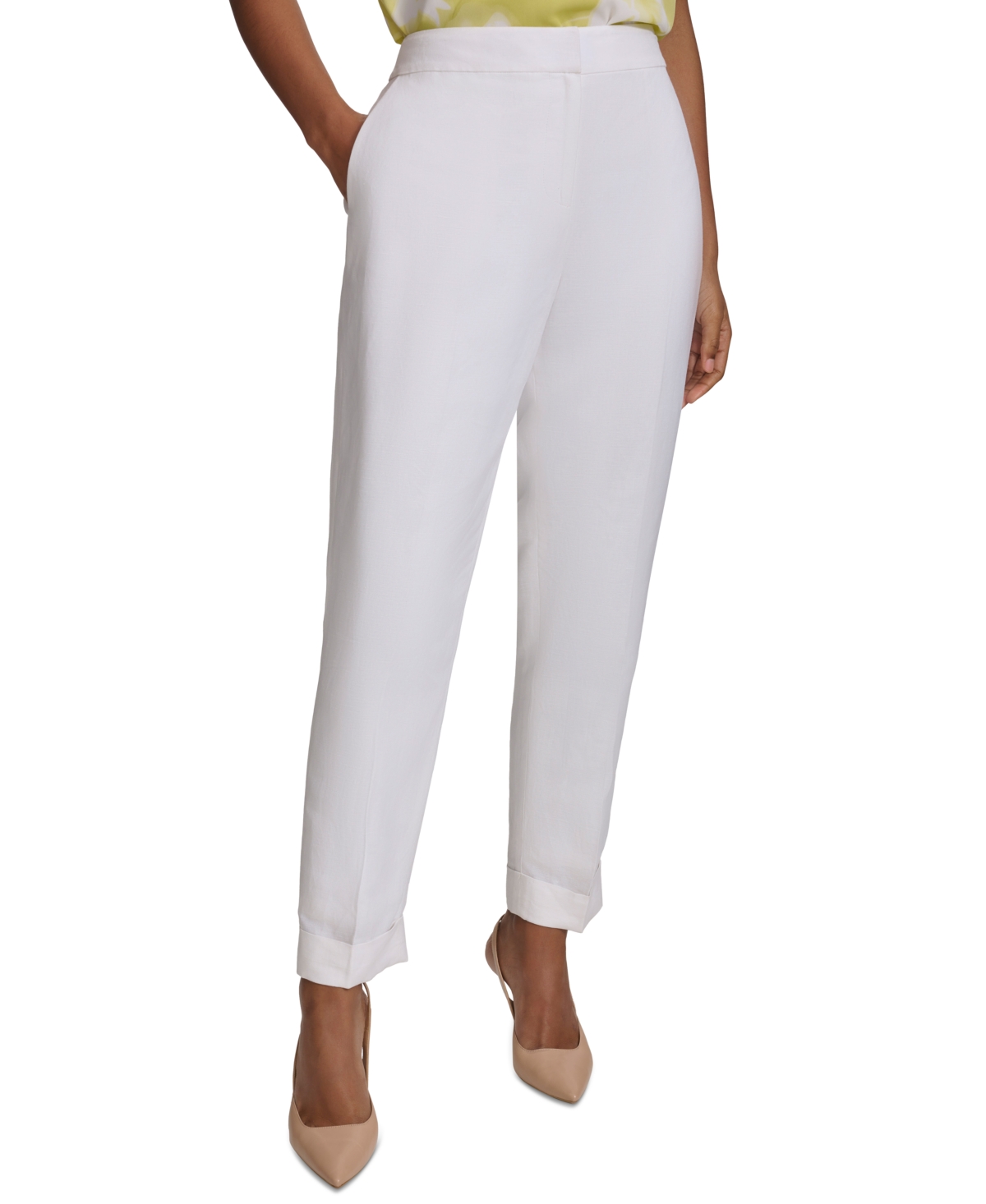 Shop Calvin Klein Petite Mid-rise Cuffed Ankle Pants In White