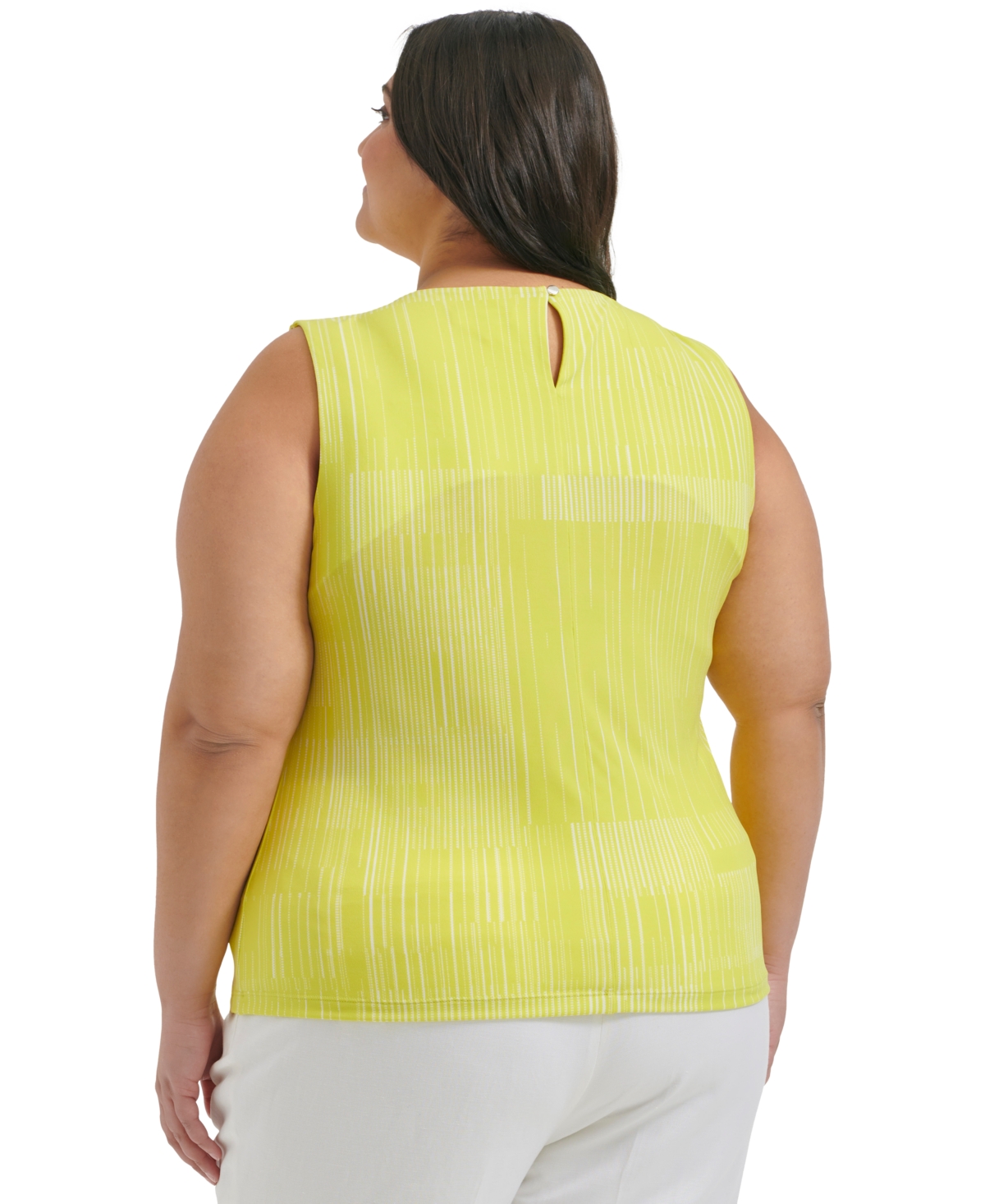 Shop Calvin Klein Plus Size Geo-printed Pleated Sleeveless Top In Pear White