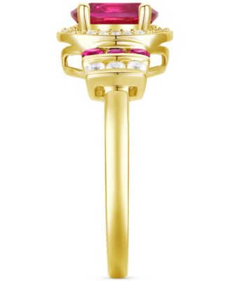 Lab-Grown Emerald (1-1/6 ct. t.w.) & Lab-Grown White Sapphire (1/4 ct. t.w.) Oval Halo Ring in 14k Gold-Plated Sterling Silver (Also in Additional Gemstones)