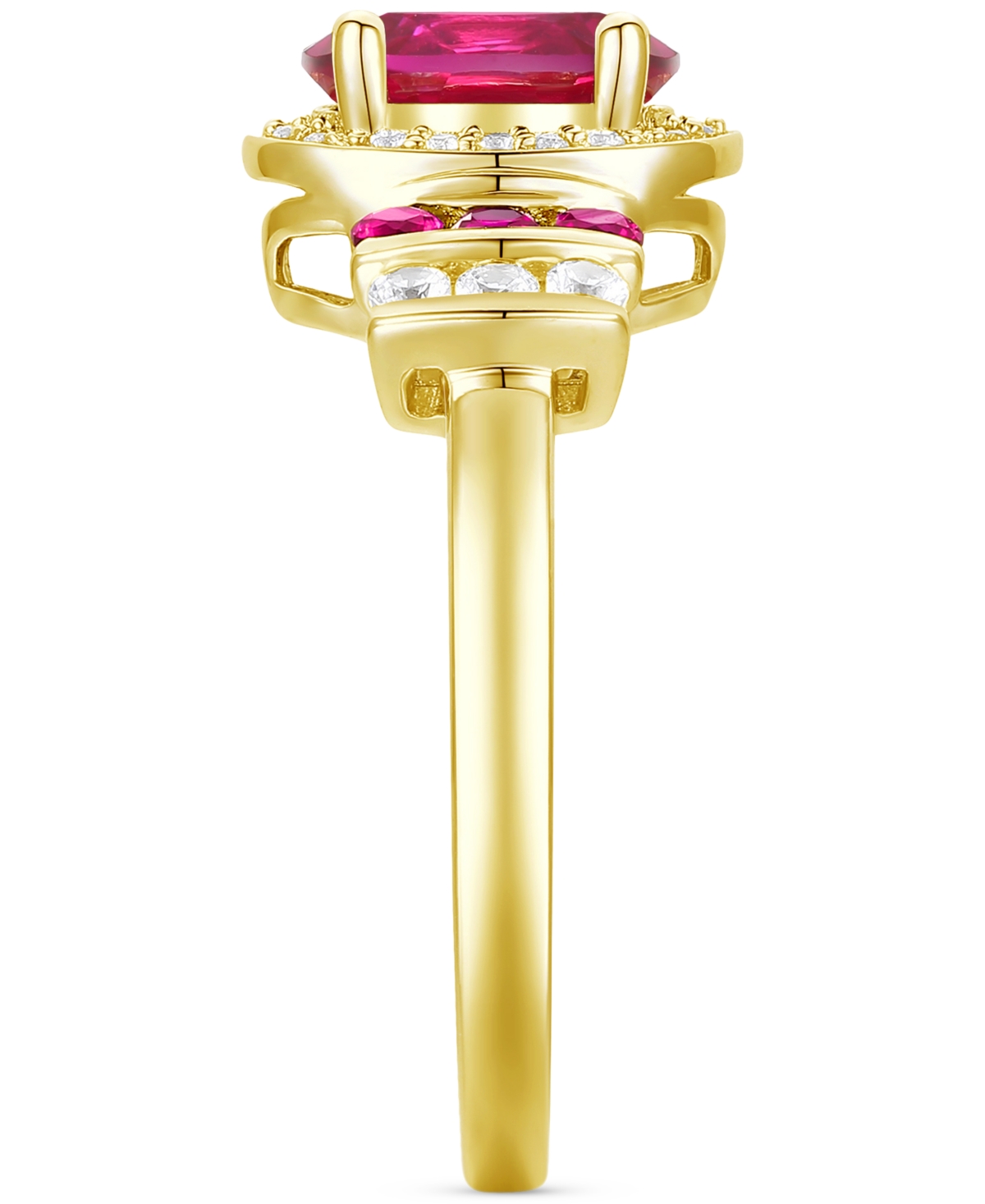 Lab-Grown Emerald (1-1/6 ct. t.w.) & Lab-Grown White Sapphire (1/4 ct. t.w.) Oval Halo Ring in 14k Gold-Plated Sterling Silver (Also in Additional Gem