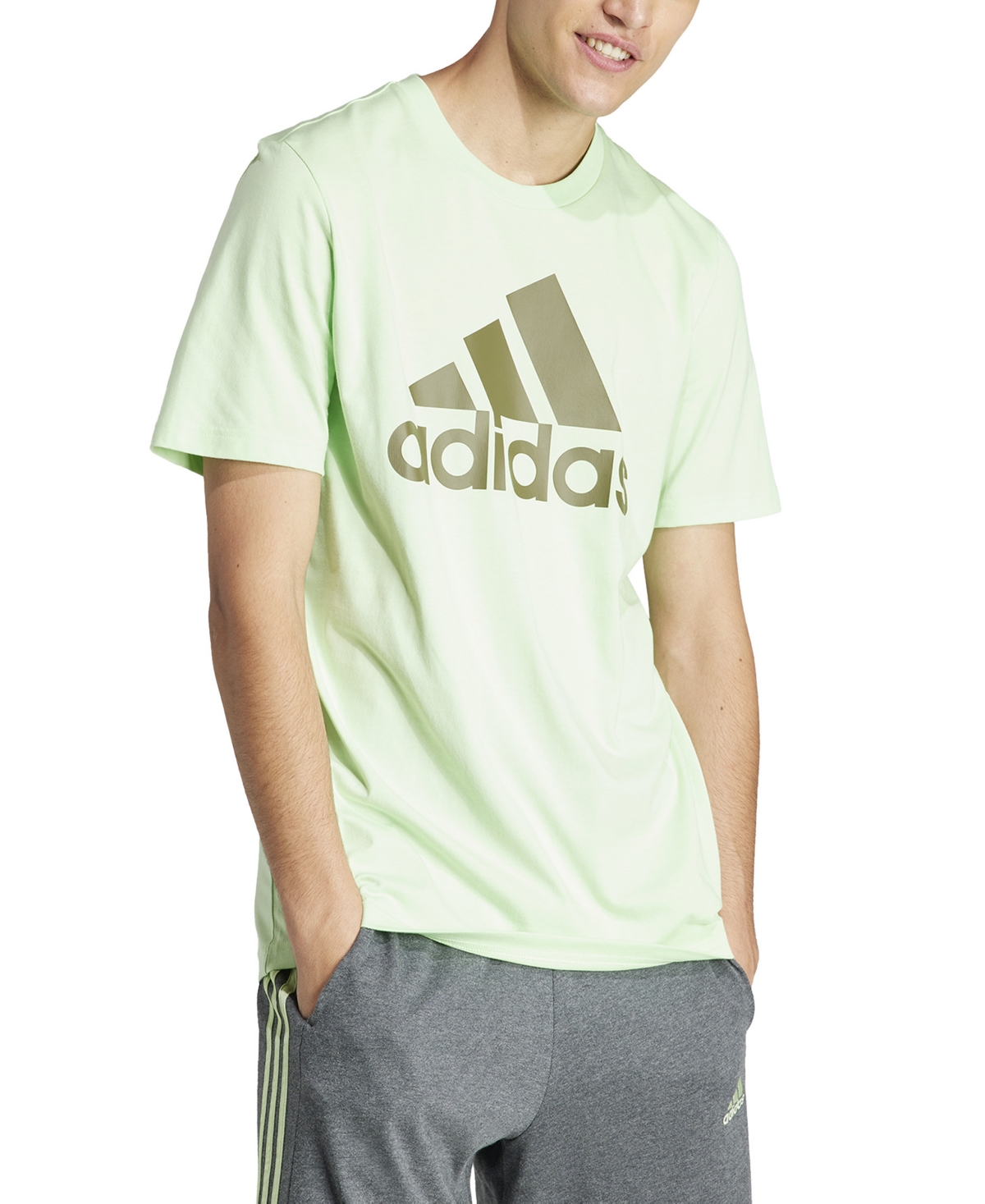 Shop Adidas Originals Men's Essentials Short Sleeve Logo Graphic T-shirt In Semi Green Spark