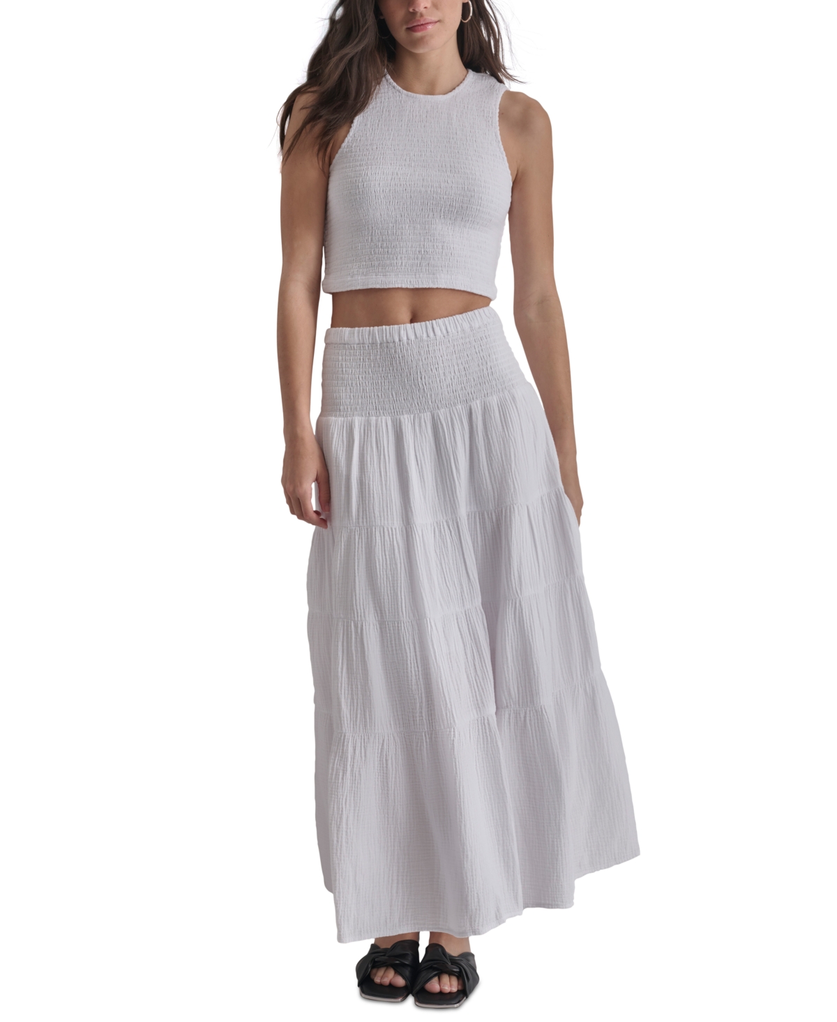 Dkny Jeans Women's Cropped Smocked Cotton Tank Top