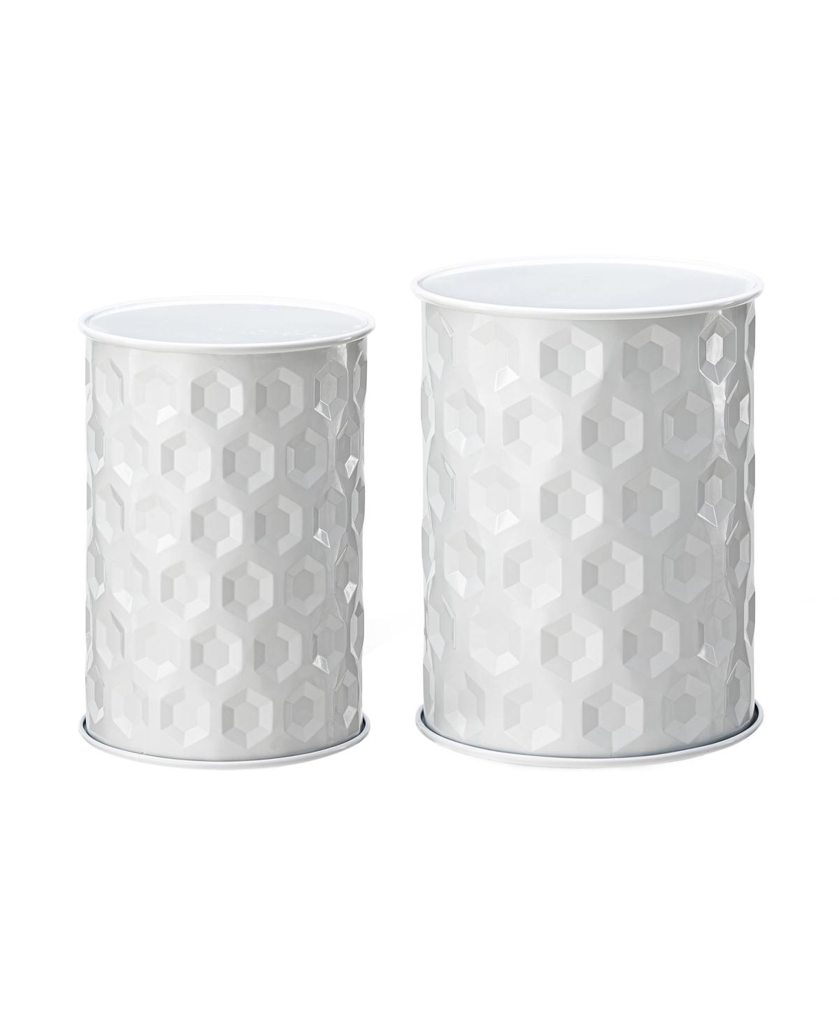 Set of 2 Multi-Functional Honeycomb White Metal Garden Stool or Planter Stand - White