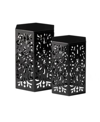Multi-Functional Set of 2 Black Iron Cutout Floral  Garden Stools or Planter Stand