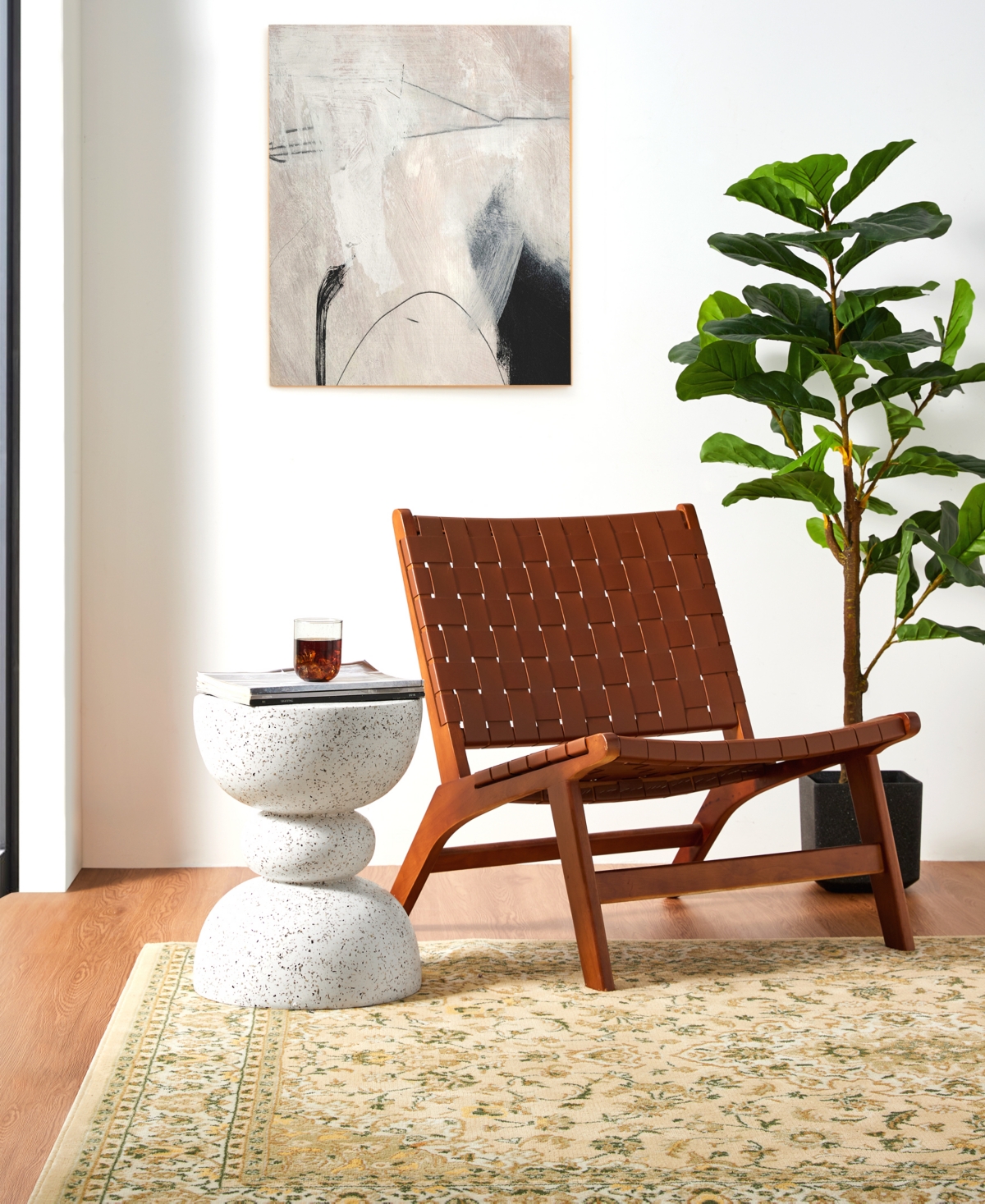 Glitzhome Multi-functional Faux Terrazzo Garden Stool Or Plant Stand Or Accent Table In White