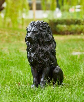 Set of 2 Black Sitting Lion Garden Statue