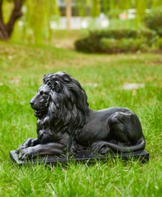 Set of 2 Black Lying Lion Garden Statue
