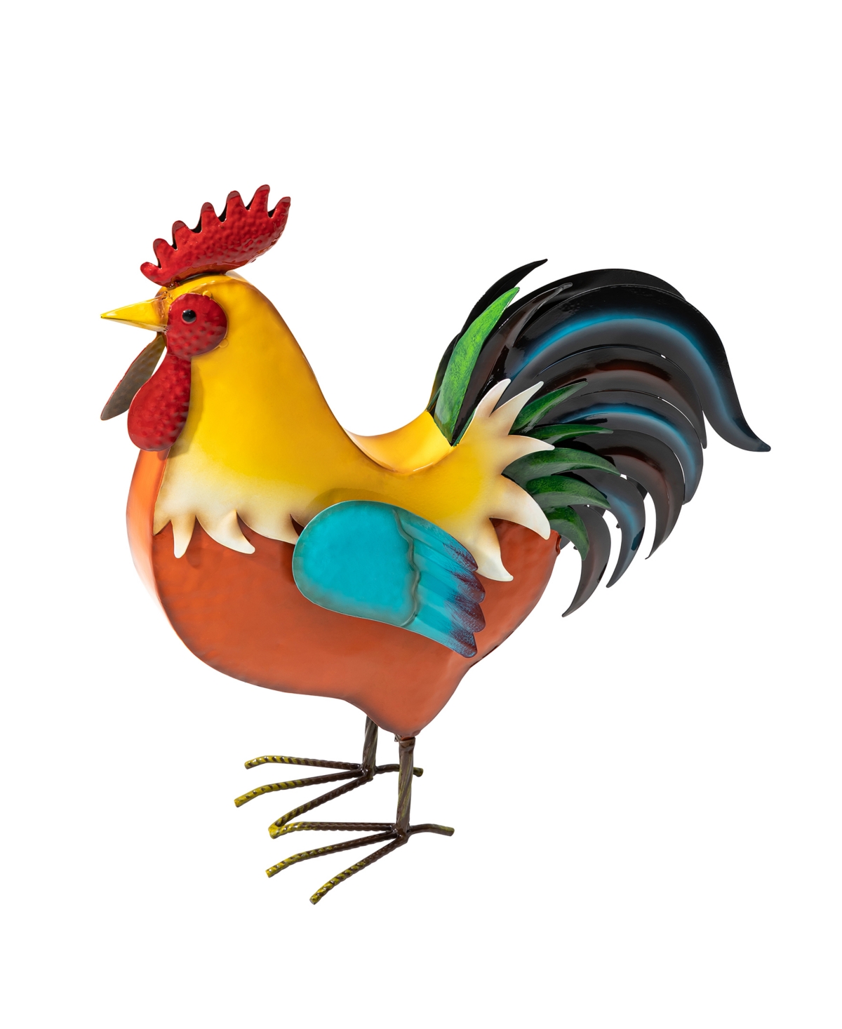 Glitzhome Metal Vibrant Standing Rooster Garden Statue