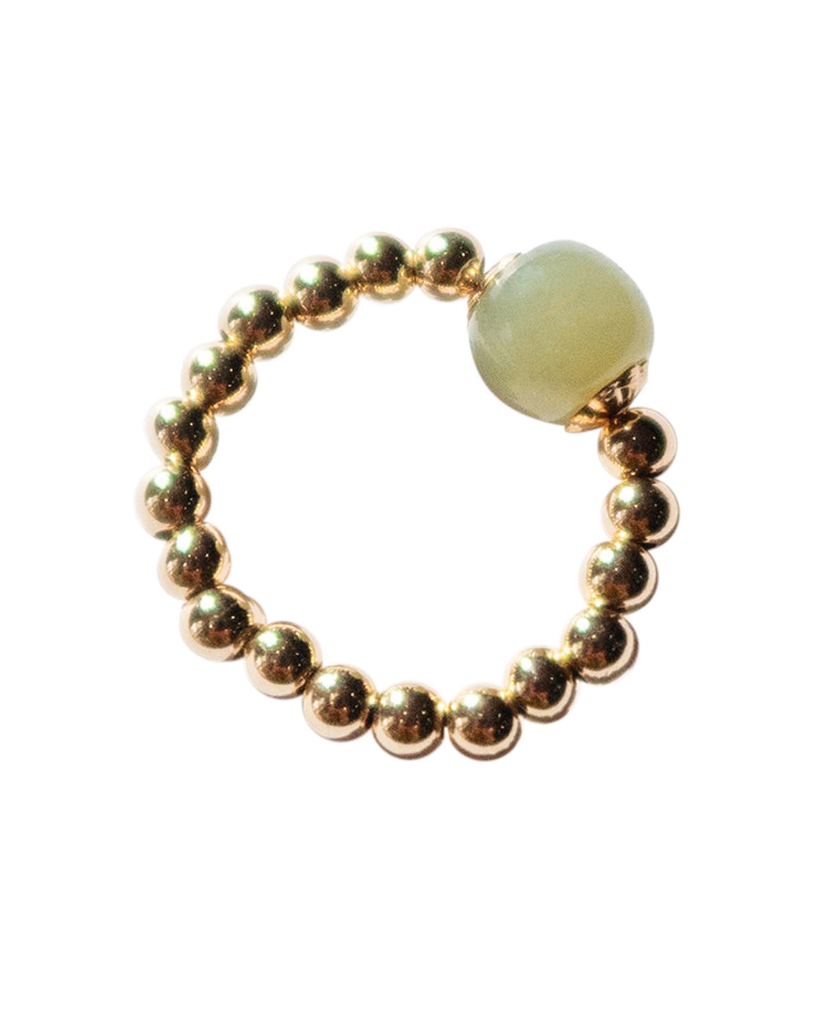 Arya - Jade and beaded gold stretch ring - Green