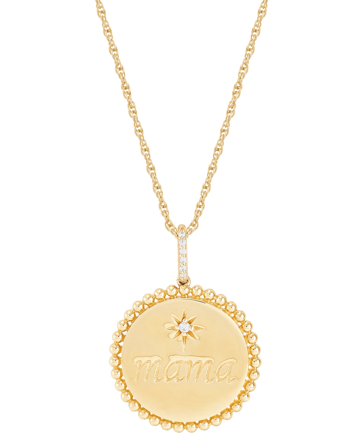 Shop Macy's Diamond Accent Mama Disc Pendant Necklace In Sterling Silver Or 14k Gold-plated Sterling Silver, 16"