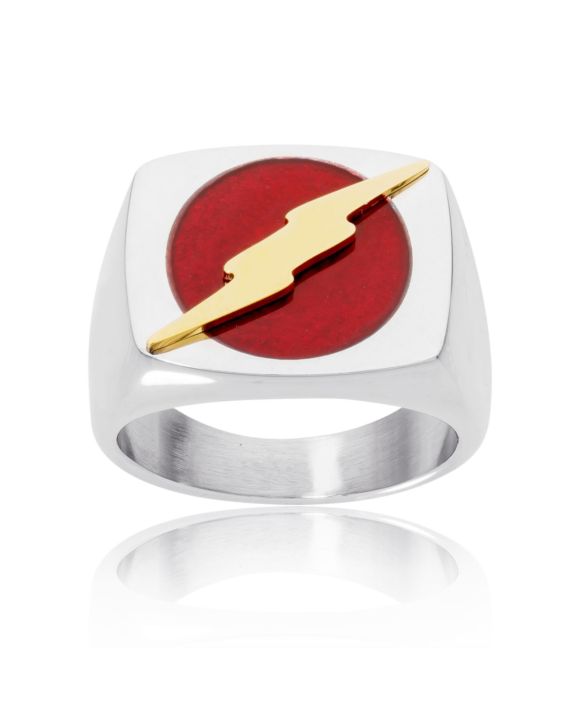 The Flash Stainless Steel (316L) Ring, Size 10 - Silver tone, red