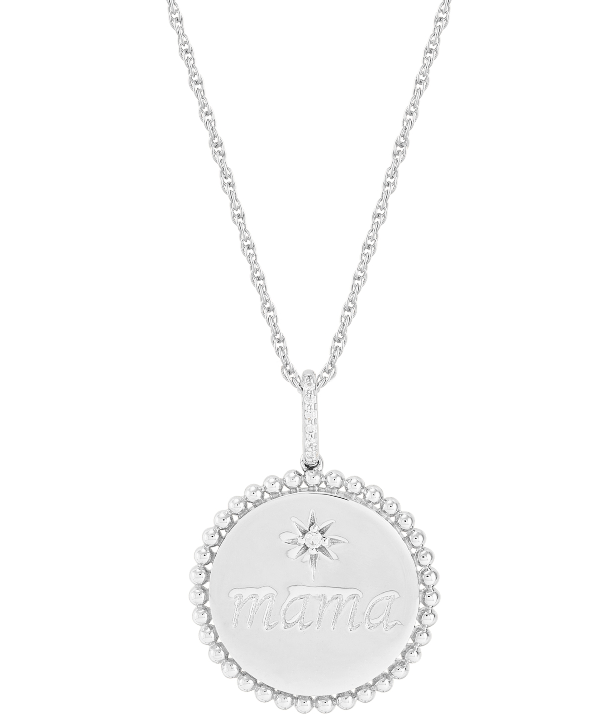 Shop Macy's Diamond Accent Mama Disc Pendant Necklace In Sterling Silver Or 14k Gold-plated Sterling Silver, 16"