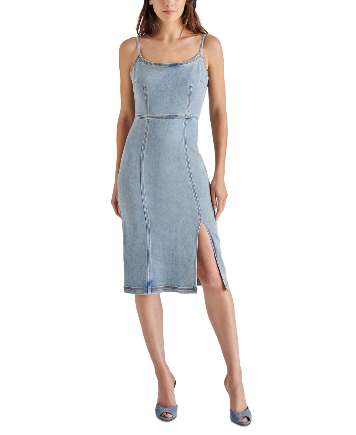Shop Steve Madden Women's Slit-front Giselle Denim Midi Dress In Blue Denim