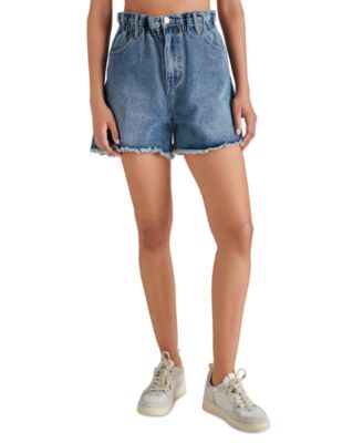 Steve Madden - Women's Lunetta Cut-Hem Paper-Bag-Waist Cotton Denim Shorts